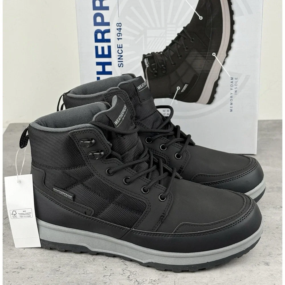 Weatherproof Jenkins Boots Men's New Black Water Proof Insulated Shoes Size 12